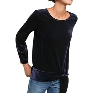 Anthropologie Moulinette Souers Velvet Waist Tie Top Sz M Navy